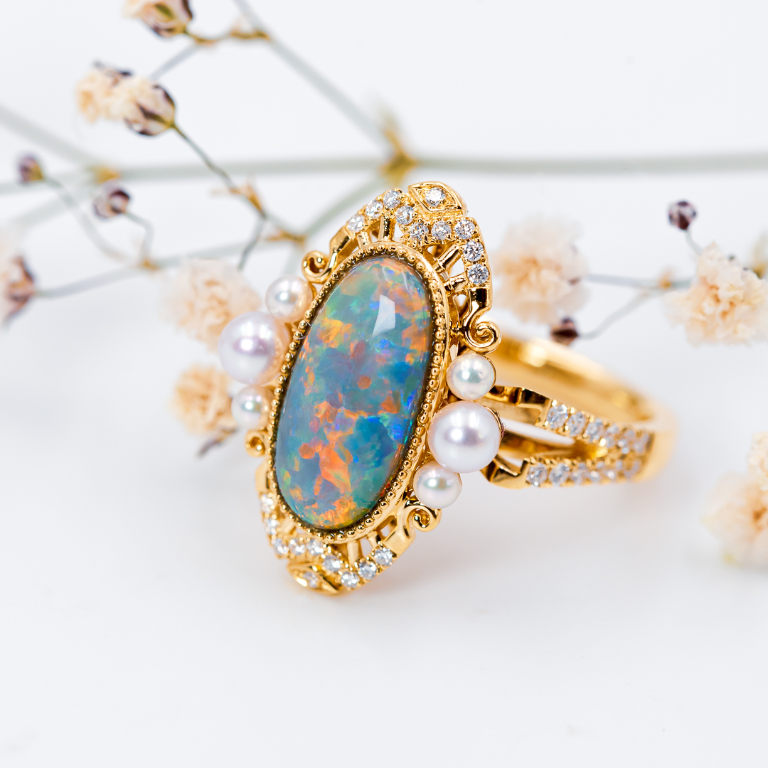 Pearl Encircled Opal Ring - Opal High Jewelry Designed By Cindy Xu.