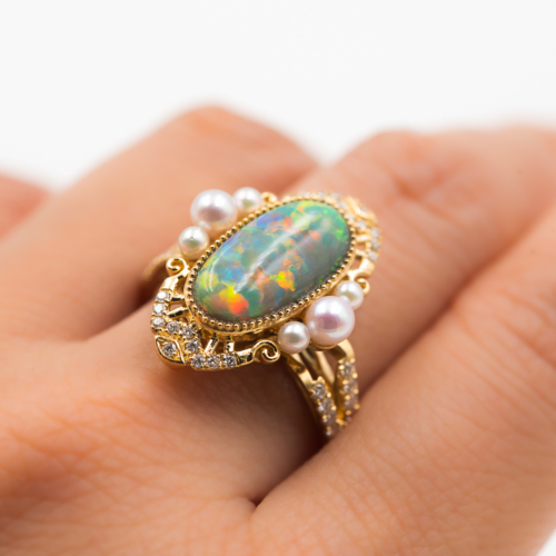 pearl encircled opal ring 2 1 