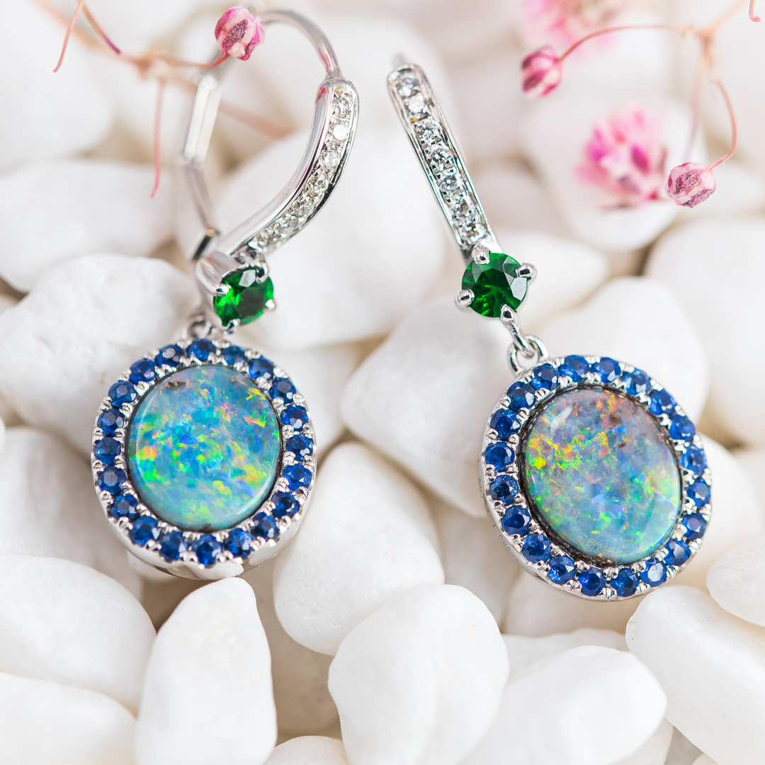 sapphire and opal earrings