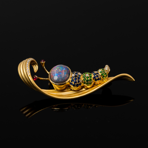 black opal caterpillar brooch 2