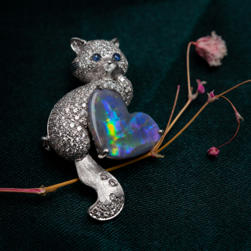 black opal kitten brooch 1