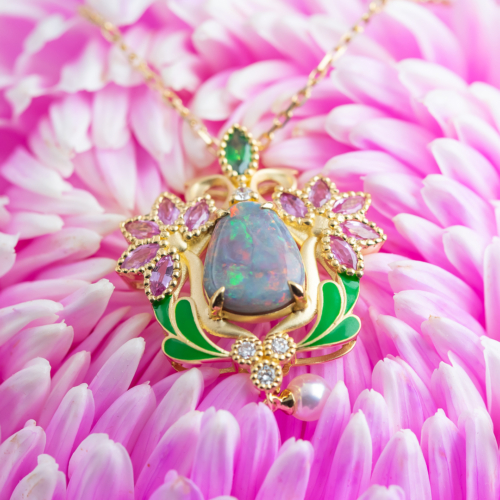 black opal pink garden pendant 1