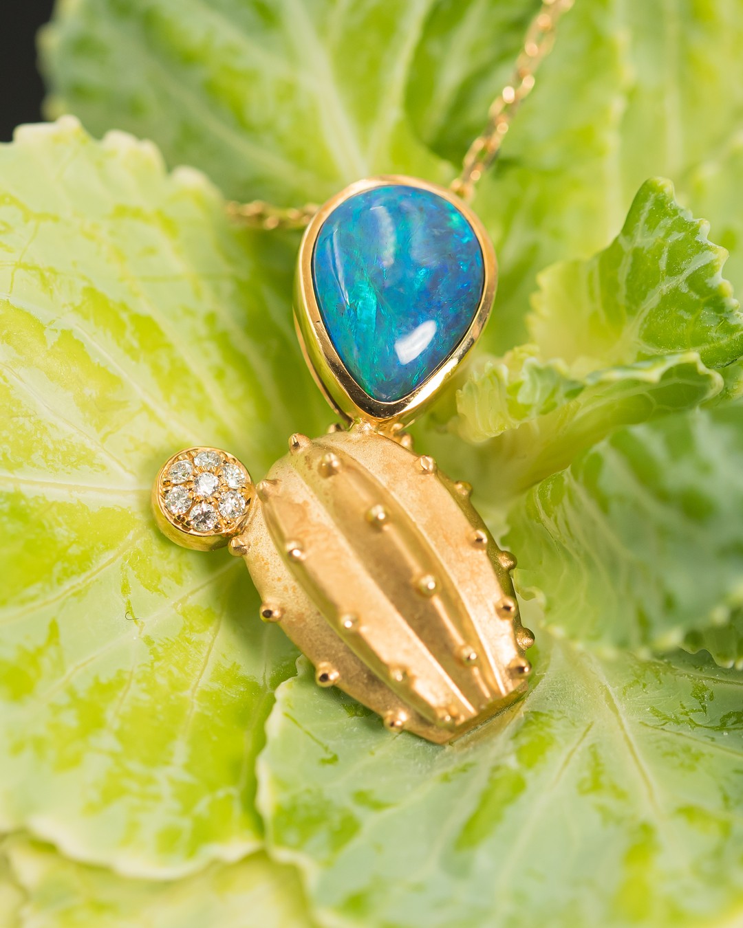 Black Opal Cactus Pendant