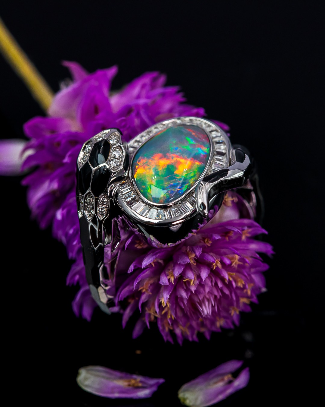 Black Opal Cobra Snake Ring