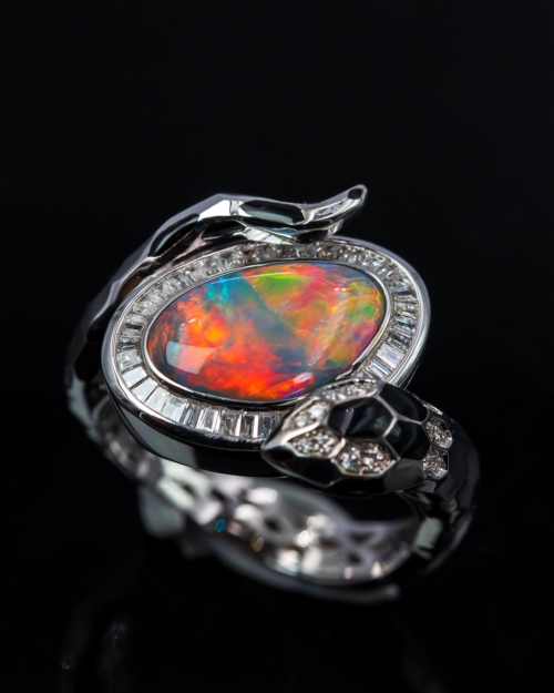 Alternative view of Black Opal Cobra Snake Ring