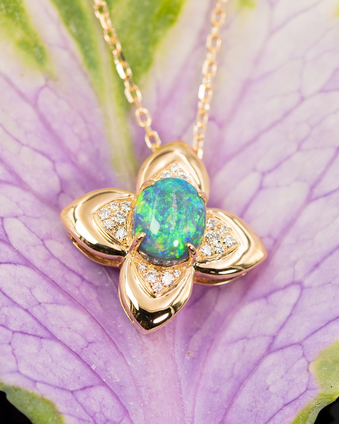 Black Opal Lucky Clover Pendant