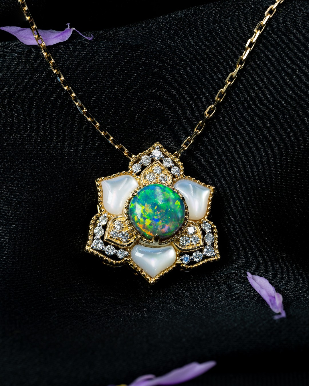 Gardenia Black Opal Flower Pendant - Image 3