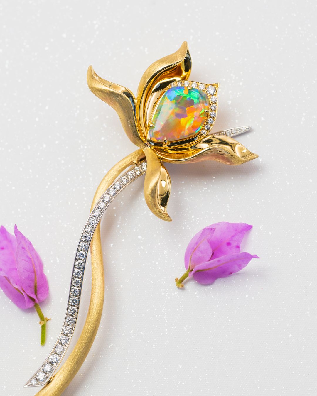 Jade Osmanthus Opal Brooch