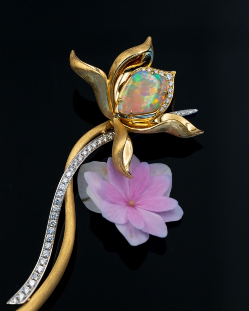 Alternative view of Jade Osmanthus Opal Brooch