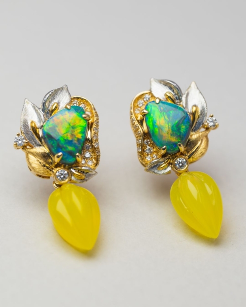 Alternative view of Opal Pine Seed Gold Earrings