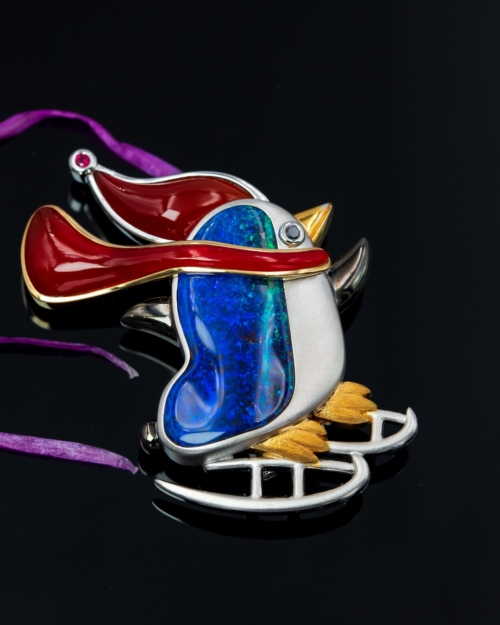 Alternative view of Skating Penguin Opal Brooch